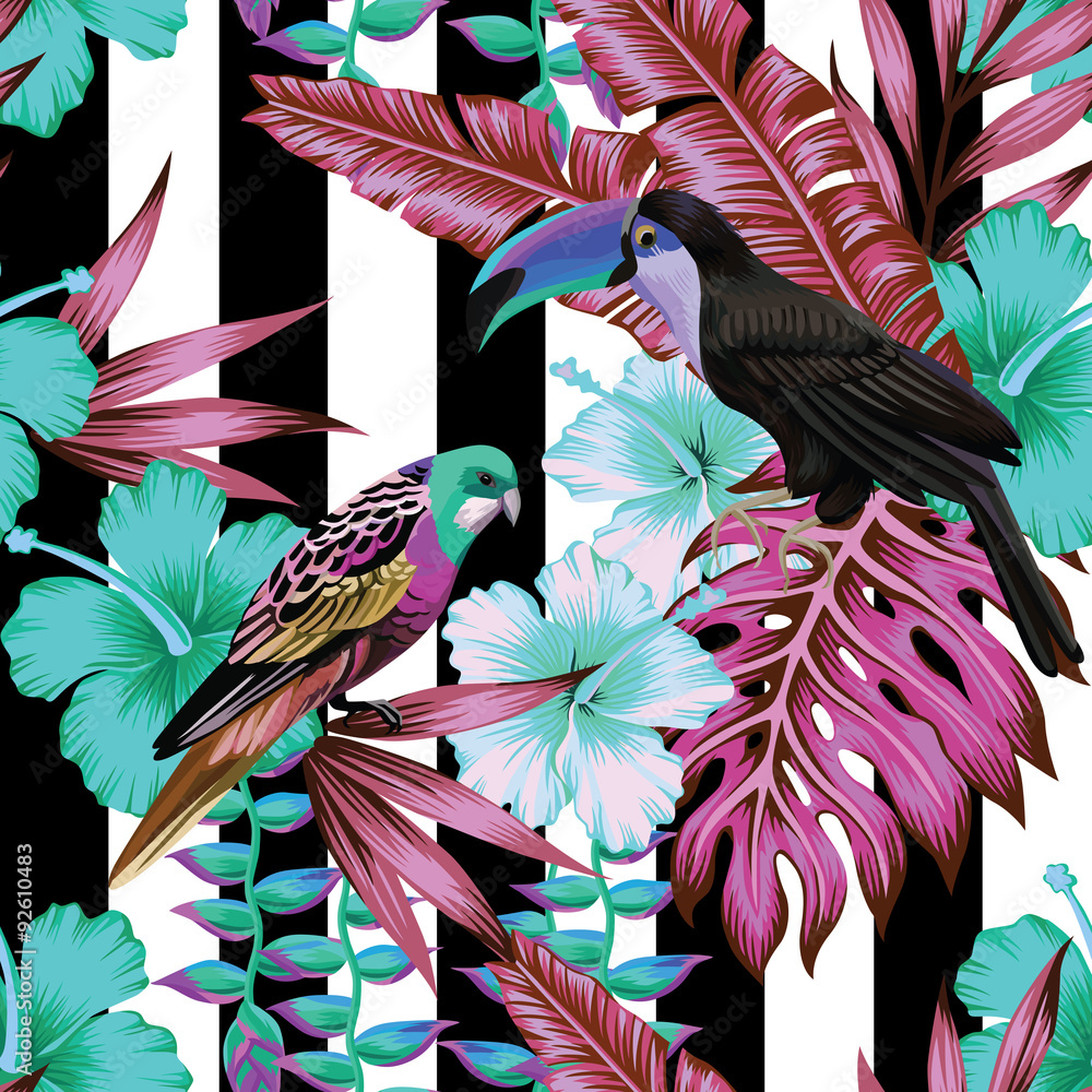 Tapeta tropical birds and flowers
