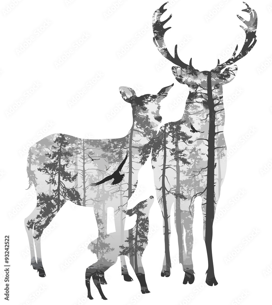 Obraz Tryptyk deer family