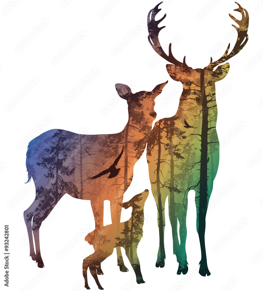 Obraz Dyptyk deer family