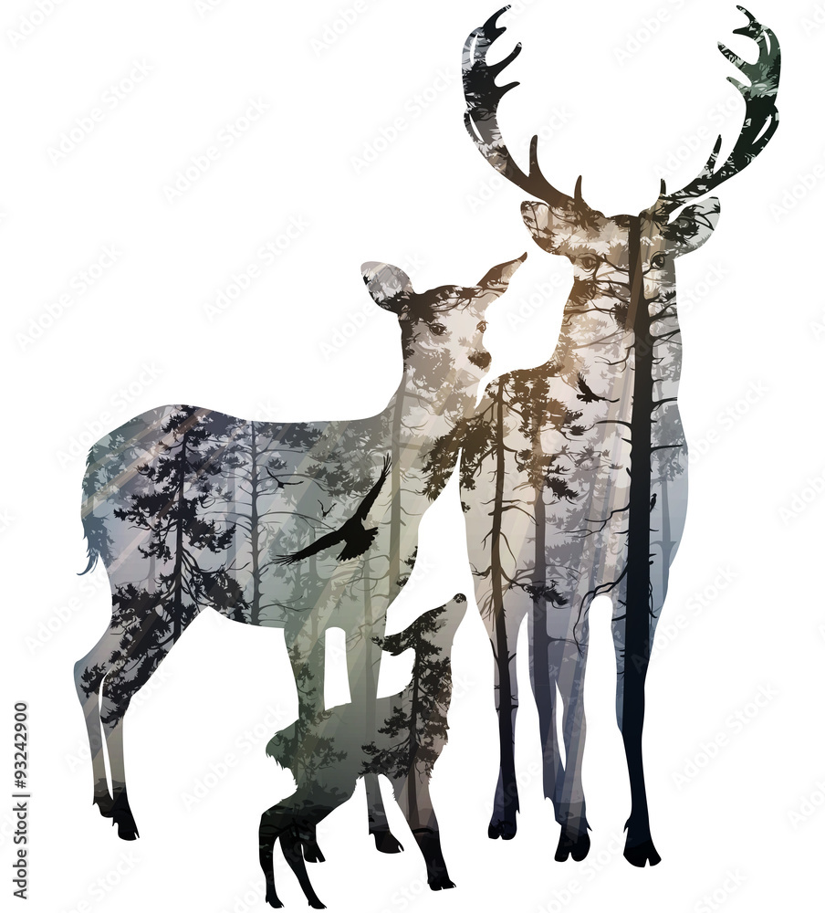 Obraz Pentaptyk deer family