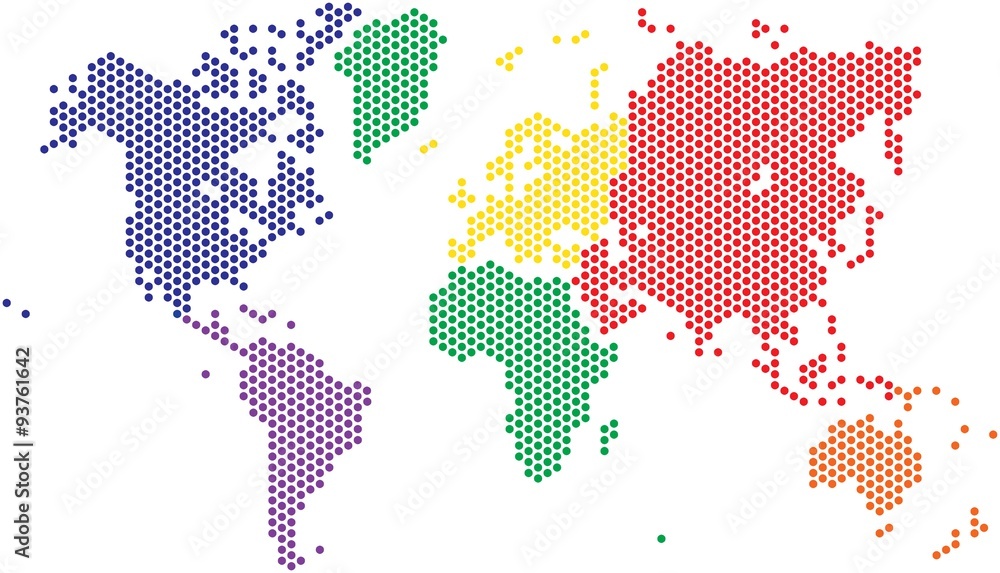 Obraz Tryptyk Dots world map on white