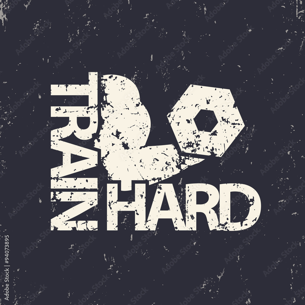 Obraz Tryptyk train hard emblem, grunge