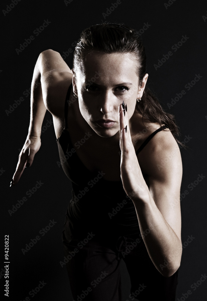 Obraz Kwadryptyk woman running over dark