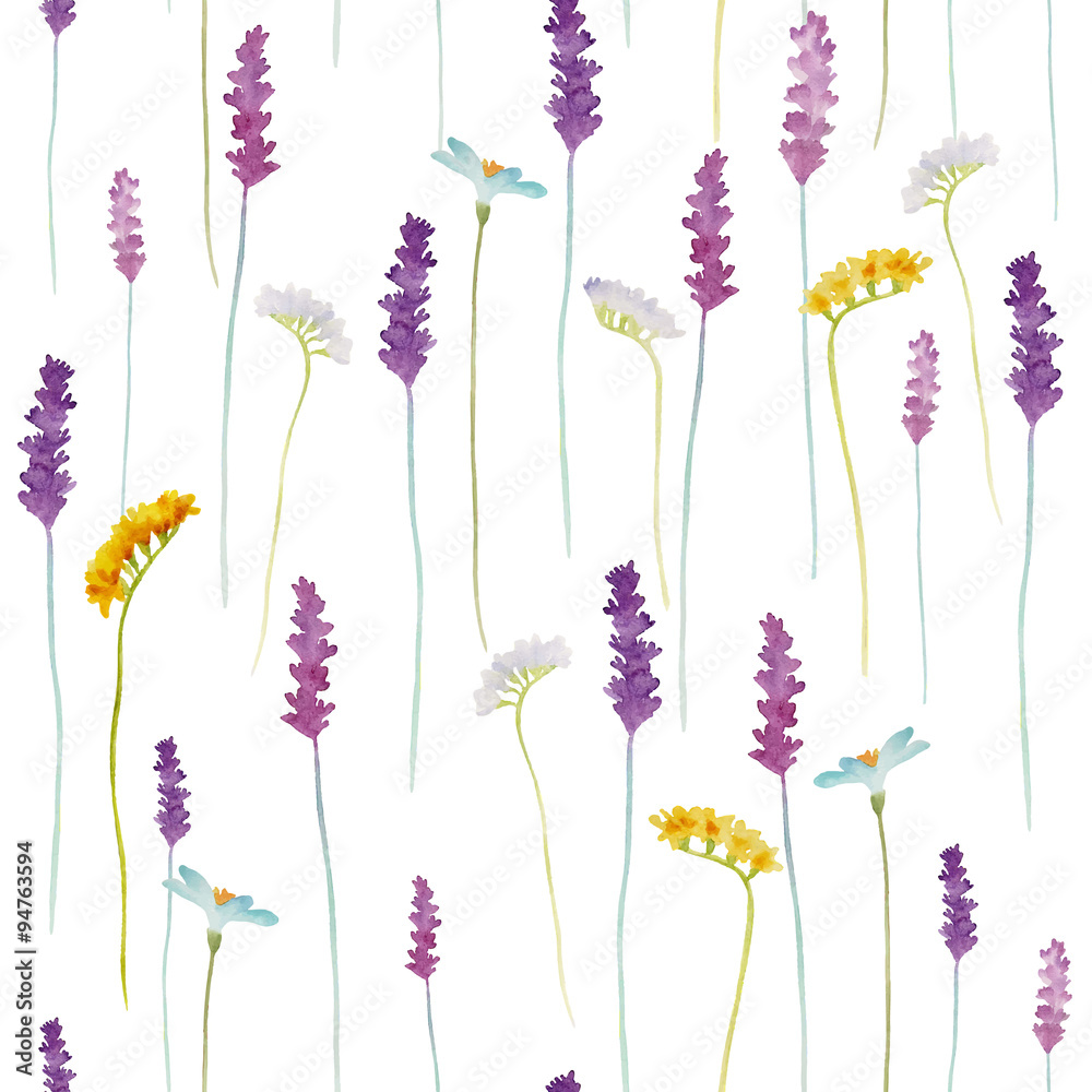 Obraz Tryptyk Watercolor flowers pattern.