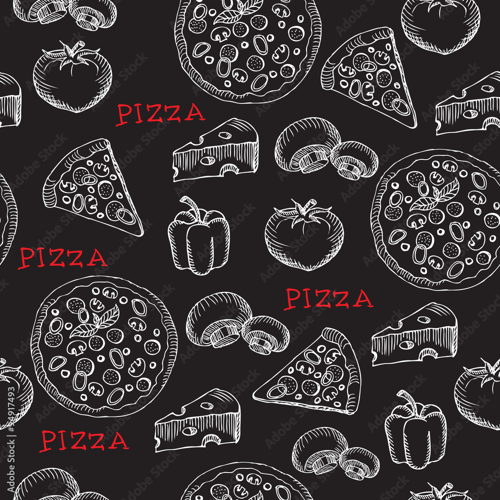 Fototapeta Seamless pizza pattern. Retro