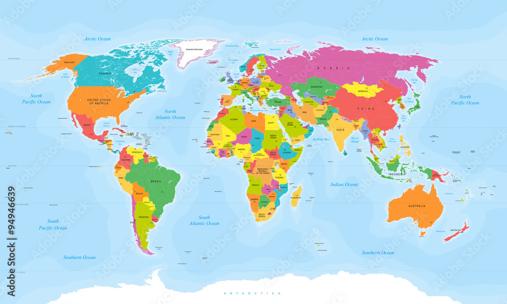 Fototapeta World map vector. English/US