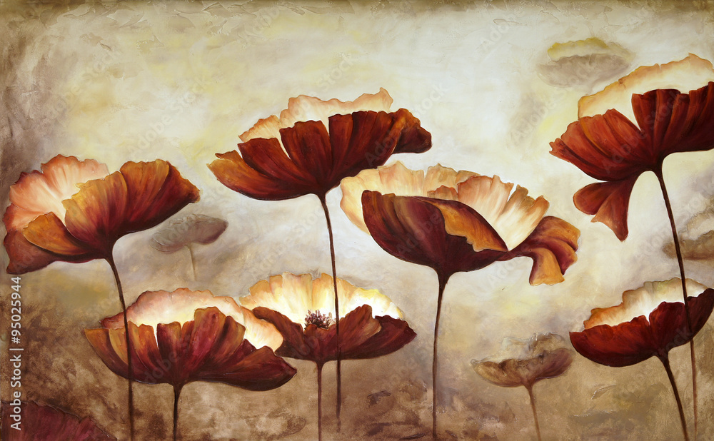 Obraz Tryptyk Painting poppies canvas