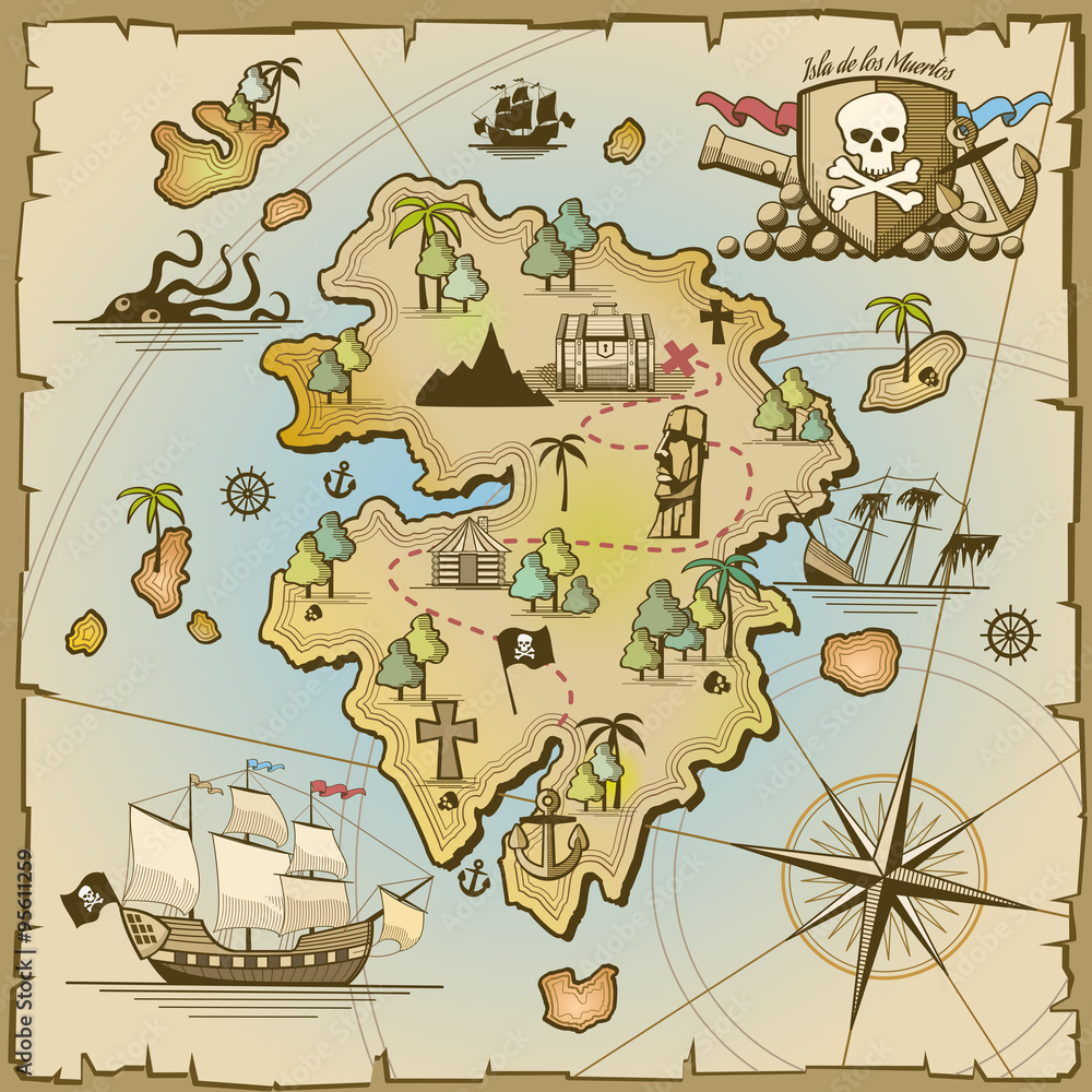 Fototapeta Pirate treasure island vector