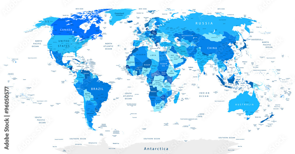 Fototapeta Detailed World Map Blue