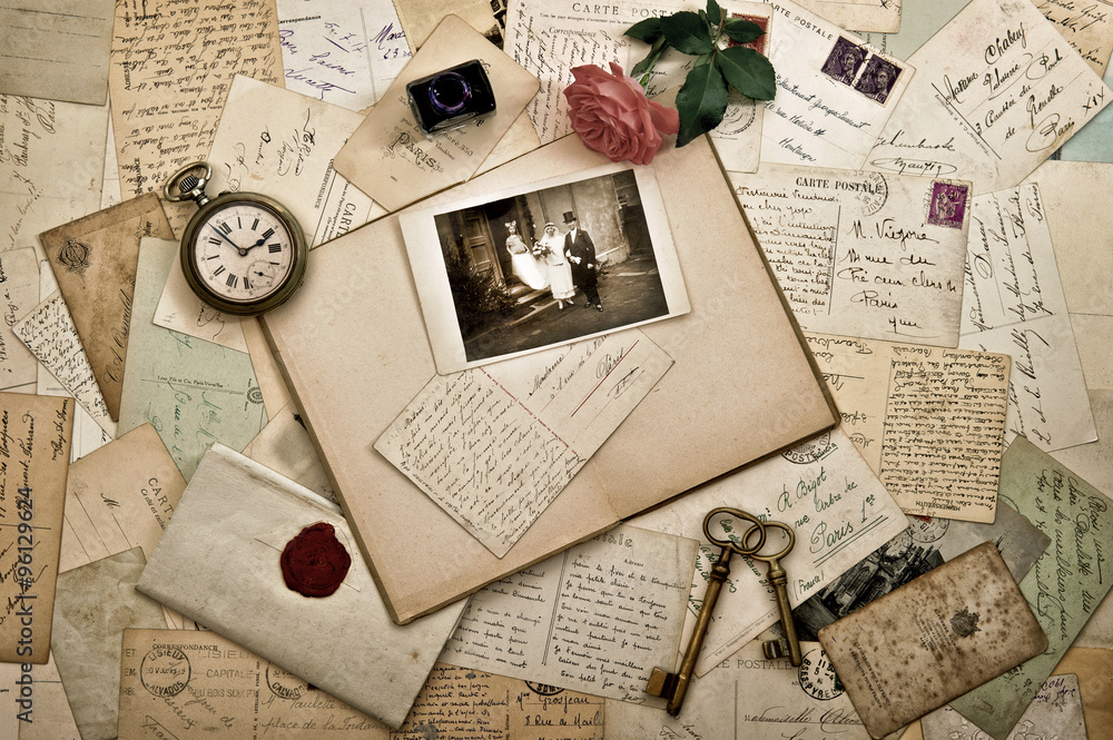Obraz Kwadryptyk Old letters, photographs and
