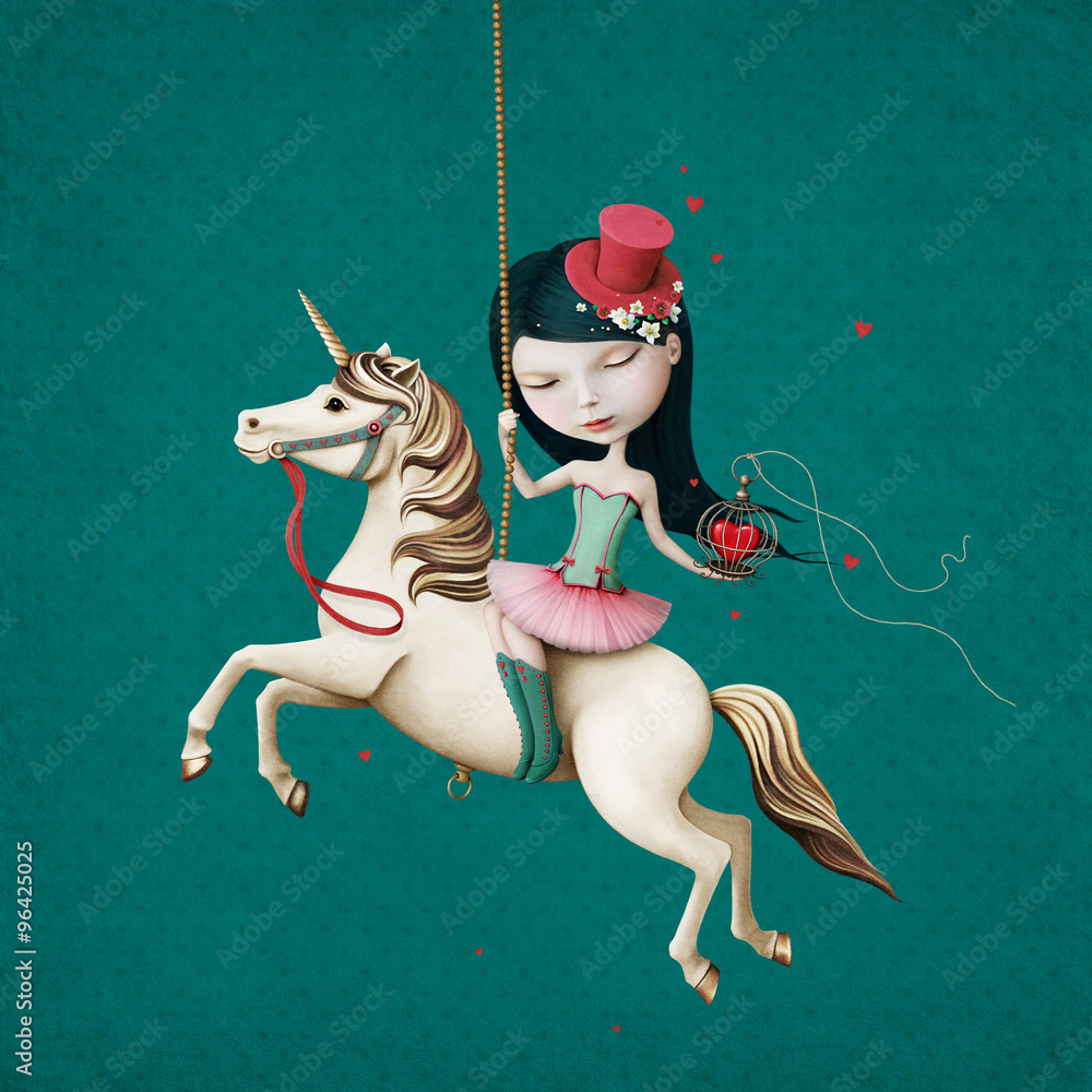 Obraz Tryptyk Circus girl on  horse with 