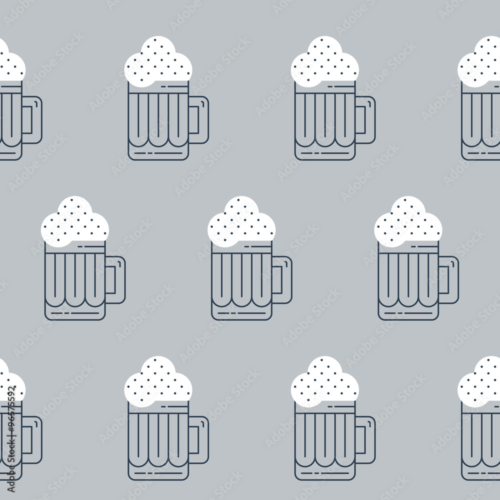 Obraz Tryptyk Beer mug seamless pattern.