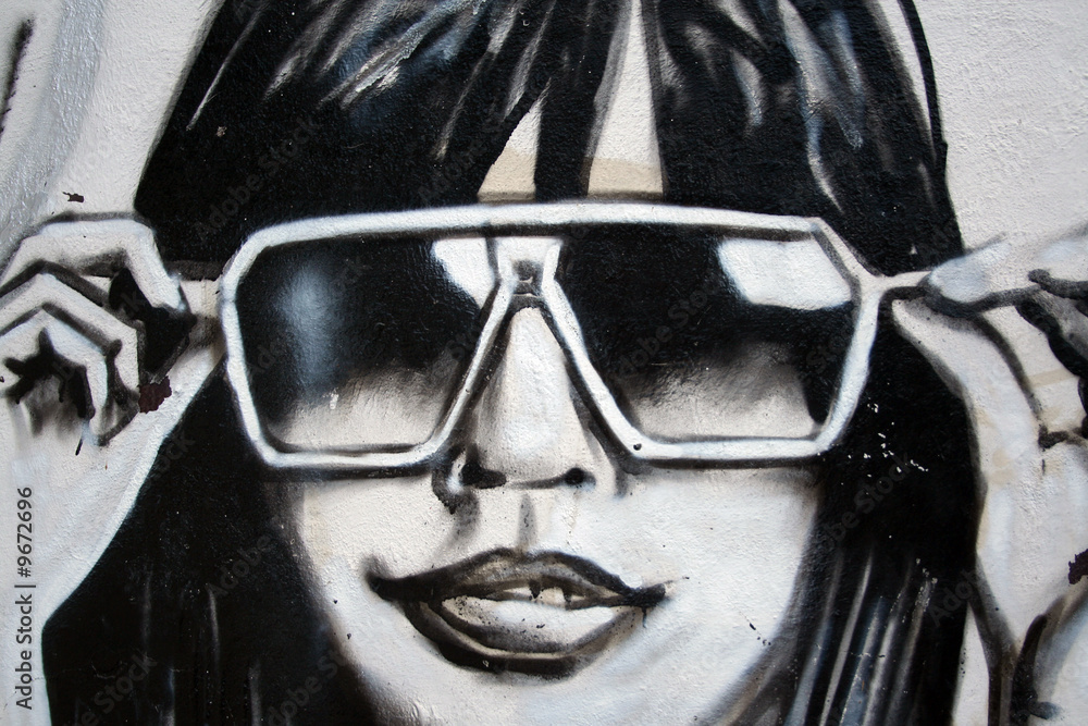 Obraz Tryptyk graffiti moda. chica con gafas
