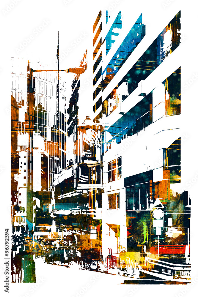 Obraz Dyptyk modern urban city,illustration