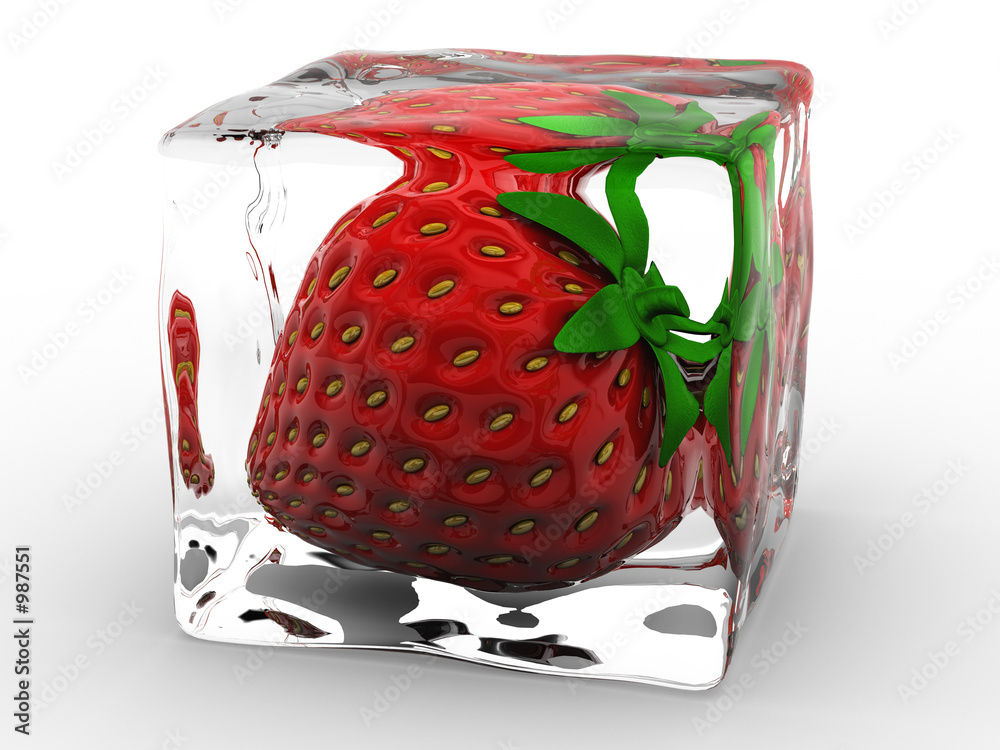 Fototapeta strawberry frozen in ice cube