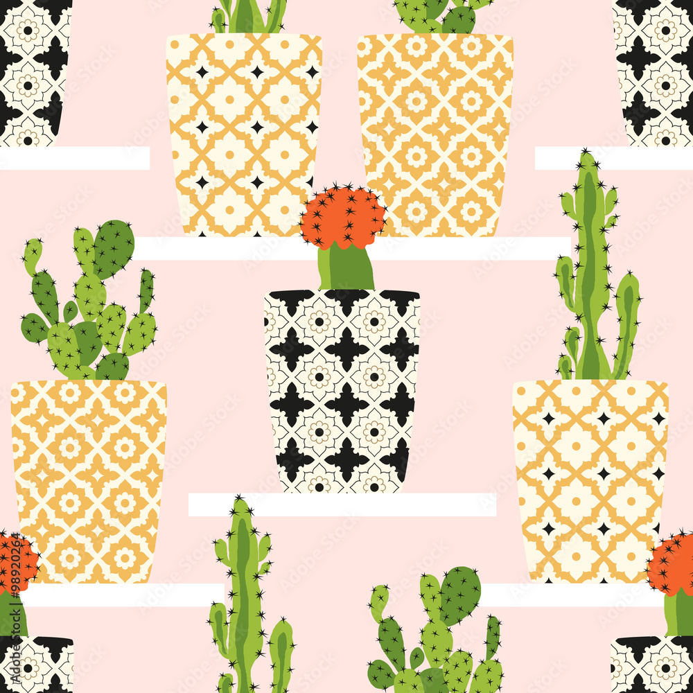 Tapeta Vector pattern with cacti.
