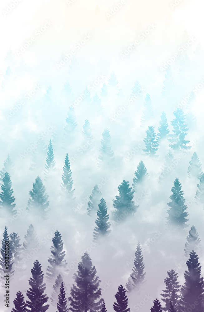 Obraz Tryptyk misty forest landscape