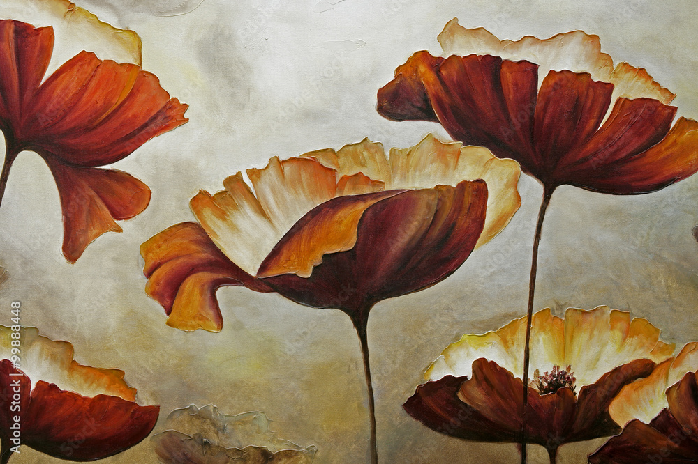 Obraz Pentaptyk Painting poppies with texture