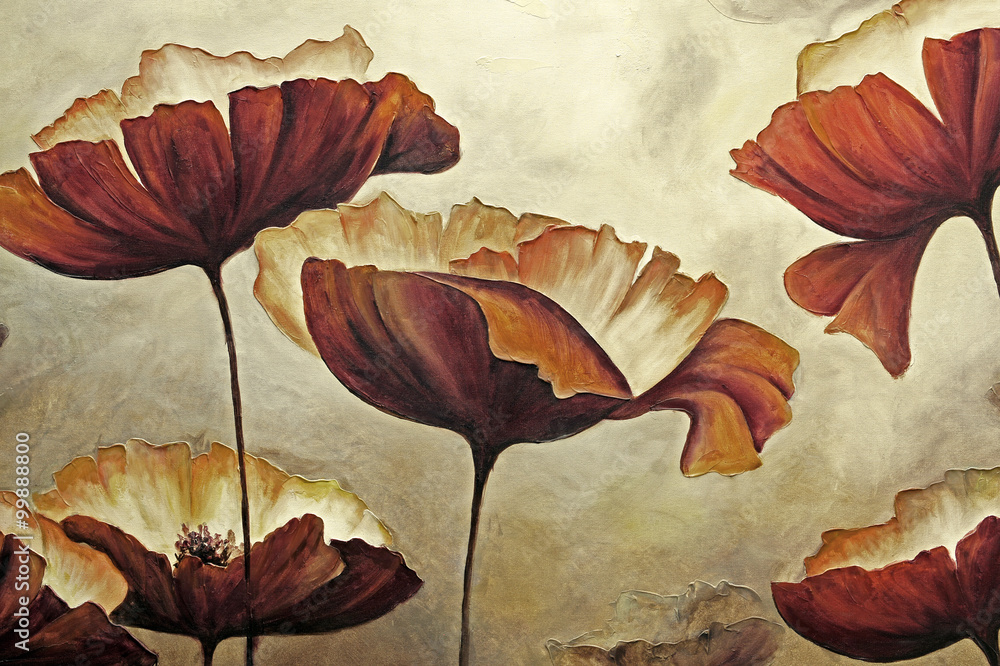 Obraz Kwadryptyk Painting poppies with texture