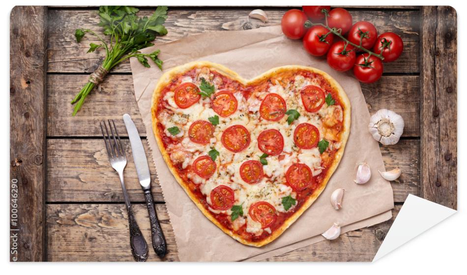 Fototapeta Heart shaped pizza margherita