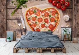 Fototapeta Heart shaped pizza margherita