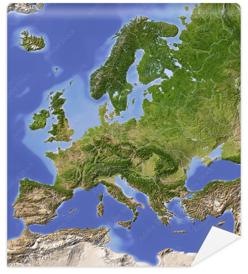 Fototapeta Shaded relief map of Europe,