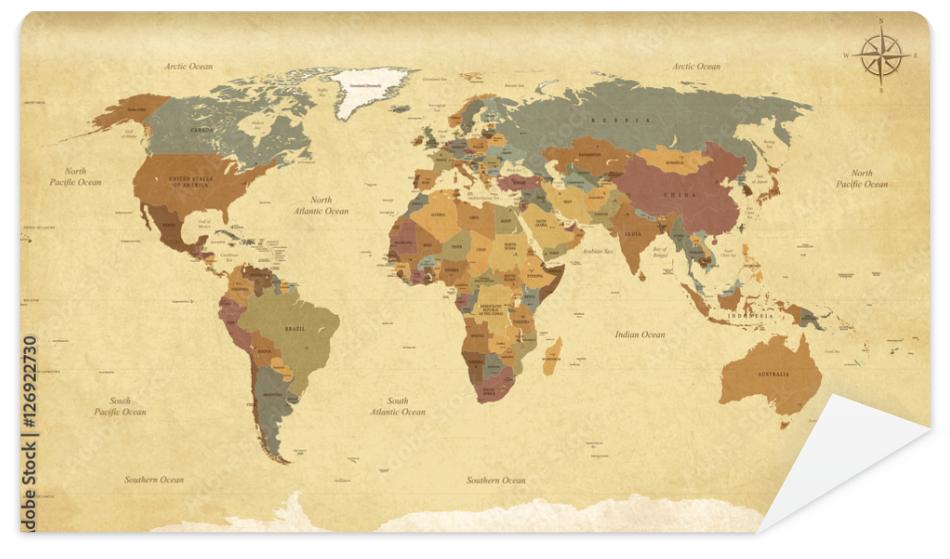 Fototapeta Textured vintage world map -