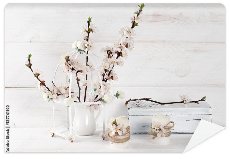 Fototapeta Apricot flowers with candle
