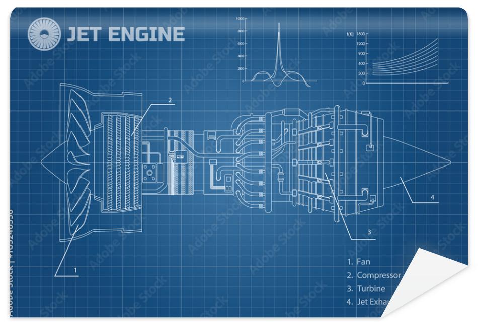 Fototapeta Jet engine in a outline style.