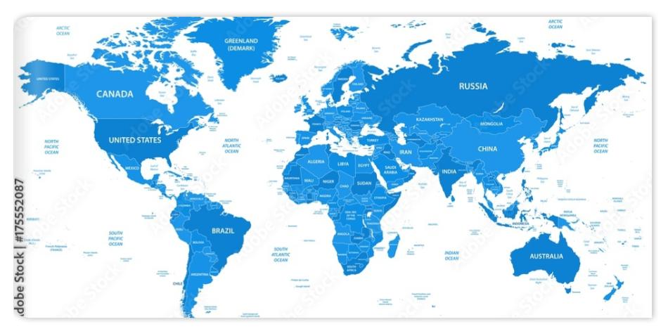 Fototapeta Detailed world map with