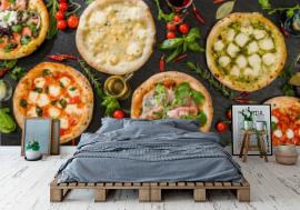 Fototapeta 一般的なピッツア　典型的なイタリア料理　Mix pizza ...
