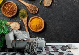 Fototapeta Cooking table with spices and