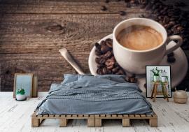 Fototapeta Cup of coffee on wooden table