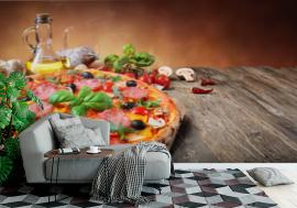 Fototapeta Hot Pizza Served On Old Table
