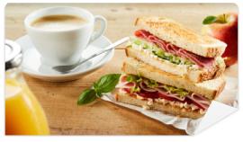 Fototapeta Cup of coffee and sandwich