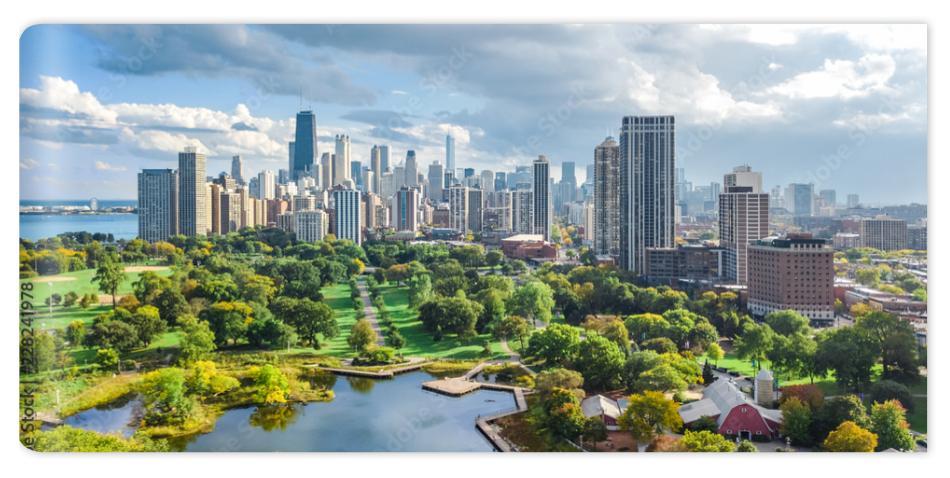 Fototapeta Chicago skyline aerial drone
