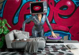 Fototapeta tv head woman and graffiti