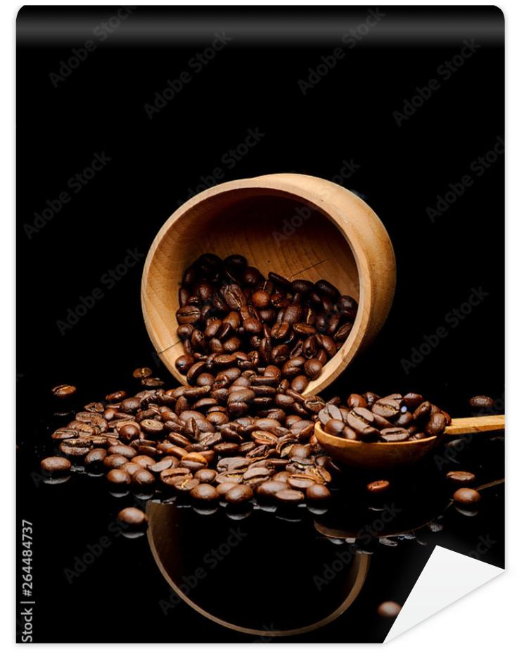 Fototapeta coffe beans  and wood bowl on