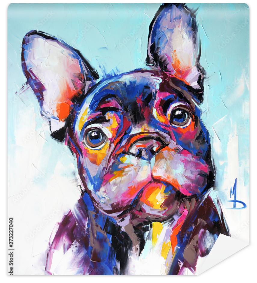 Fototapeta Oil dog portrait painting in