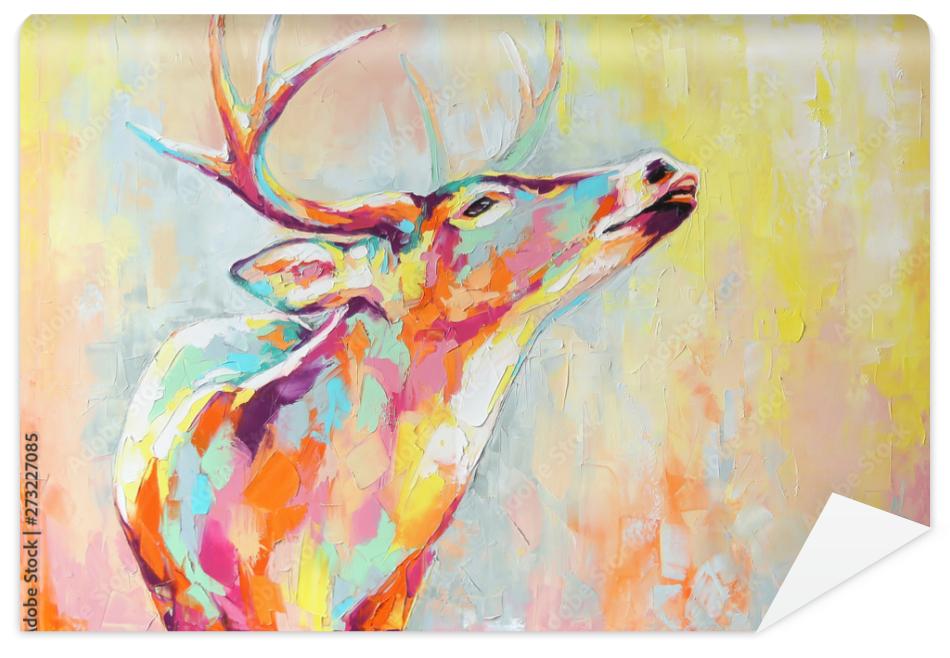 Fototapeta Oil deer portrait painting in