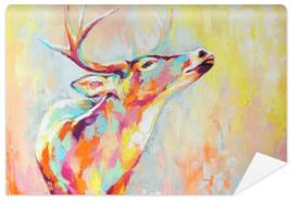 Fototapeta Oil deer portrait painting in