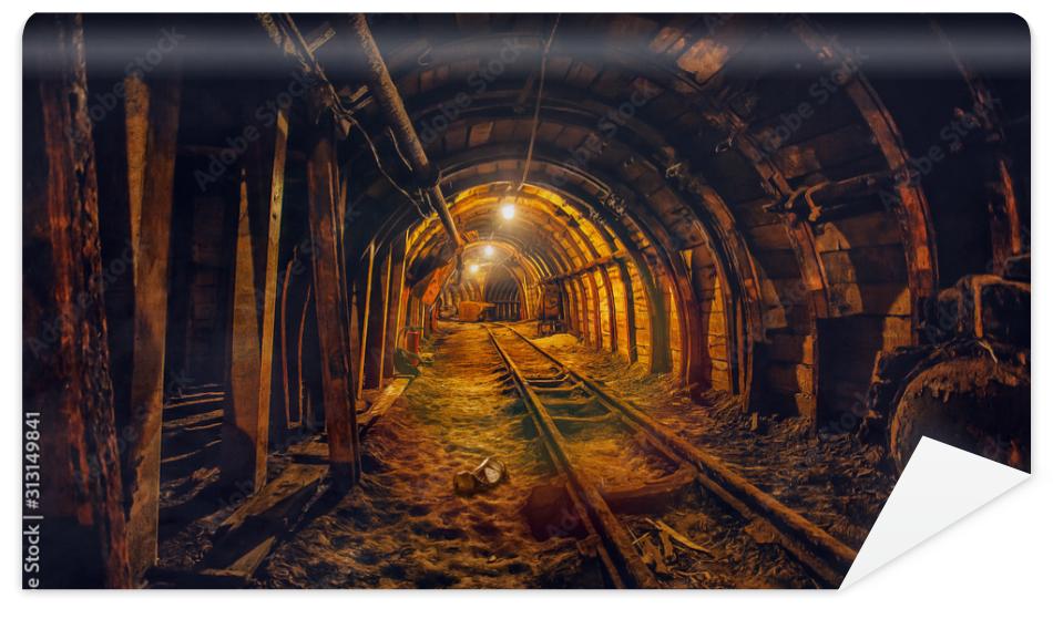Fototapeta Underground mining tunnel with