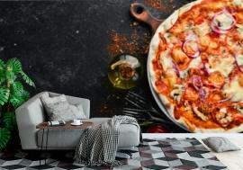 Fototapeta Homemade pizza on a black