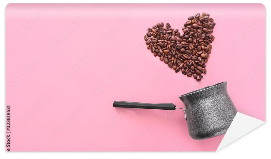 Fototapeta Jezve and heart made of coffee