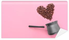 Fototapeta Jezve and heart made of coffee