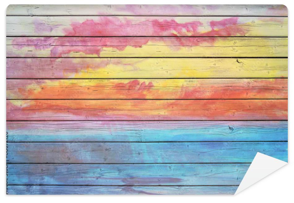 Fototapeta Old wooden board in rainbow