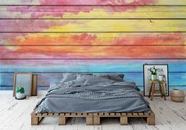Fototapeta Old wooden board in rainbow