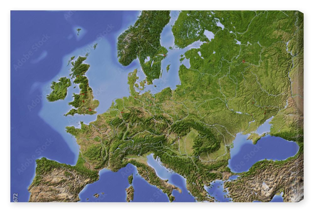 Obraz na płótnie Shaded relief map of Europe,
