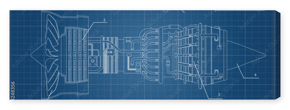 Obraz na płótnie Jet engine in a outline style.