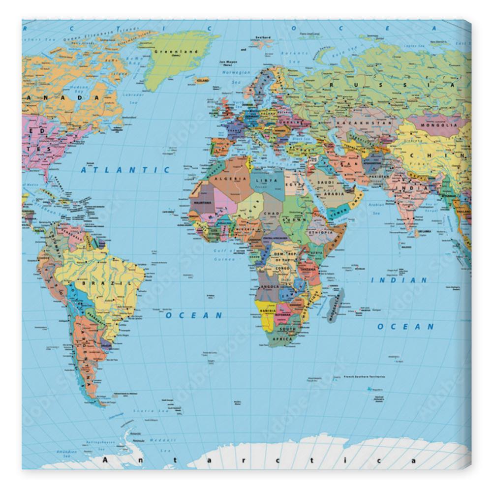 Obraz na płótnie Colored World Map - borders,